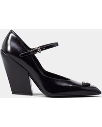 Prada Modellerie Leather Mary Jane Pumps in White | Lyst