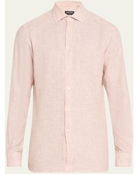 ZEGNA - Oasi Lino Linen Stripe Casual Button-down Shirt - Lyst