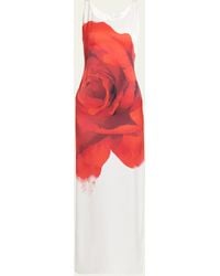 Alexander McQueen - Long Bleeding Rose Print Silk Dress - Lyst