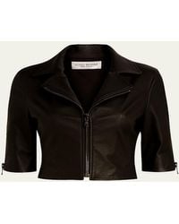 Susan Bender - Short-Sleeve Cropped Leather Moto Jacket - Lyst