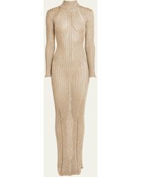 Tom Ford - Metallic Knit Turtleneck Long-sleeve Open-back Maxi Gown - Lyst