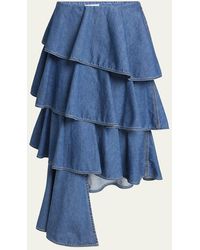 Alaïa - Spiral Ruffle Denim Midi Skirt - Lyst