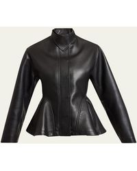 Alaïa - High-Neck Leather Peplum Jacket - Lyst