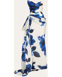 Monique Lhuillier - Floral Print Asymmetric Draped Column Gown - Lyst