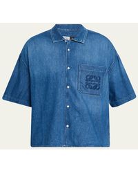 Loewe - Denim Anagram Pocket Short-Sleeve Shirt - Lyst