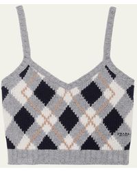 Prada - Cashmere Argyle Knit Crop Tank Top - Lyst