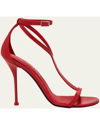 Alexander McQueen - Harness Leather T-strap Stiletto Sandals - Lyst