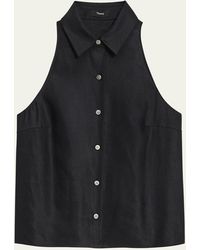 Theory - Sleeveless Linen-blend Button-front Halter Shirt - Lyst