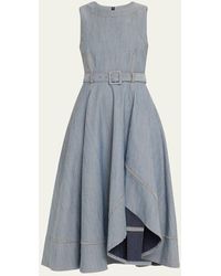 Cinq À Sept - Zelda Belted Asymmetric Sleeveless Denim Midi Dress - Lyst