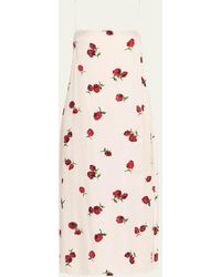 KHAITE - Sicily Floral-Print Silk Midi Slip Dress - Lyst