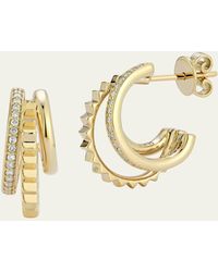 WALTERS FAITH - Clive 18k Yellow Gold Diamond Triple Hoop Huggie Earrings - Lyst