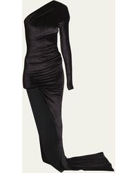 Balenciaga - Asymmetric One-shoulder Velvet Dress - Lyst