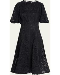 Teri Jon - Embroidered Puff-sleeve Floral Lace Knee Dress - Lyst