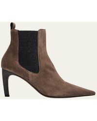 Brunello Cucinelli - Suede Monili-Heel Chelsea Booties - Lyst