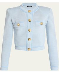Balmain - Buttoned Striped Knit Crop Cardigan - Lyst