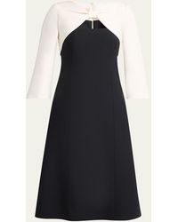 Valentino Garavani - Colorblock Bow 3/4-Sleeve Midi Dress - Lyst