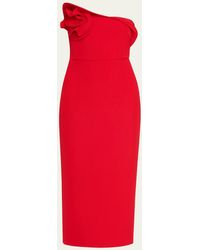 Roland Mouret - Strapless Flower Drape Crepe Midi Dress - Lyst