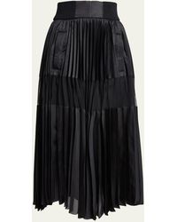 Sacai - Sheer Panel Pleated Midi Skirt - Lyst