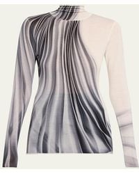 Jason Wu - Dancing Pleat Printed Long-Sleeve Turtleneck Top - Lyst