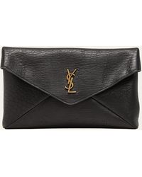 Saint Laurent - Large Ysl Envelope Pouch Clutch Bag In Leather - Lyst