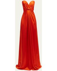 Monique Lhuillier - Strapless Gown With Twist-draped Bodice - Lyst