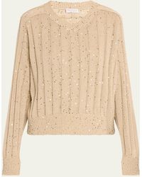 Brunello Cucinelli - Chunky Ribbed Knit Sweater With Paillette Detail - Lyst