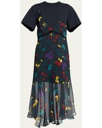 Sacai - T-shirt Layered Floral-print Slip Midi Dress - Lyst