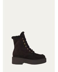 Gianvito Rossi - 20Mm Shearling-Lined Suede Combat Boots - Lyst