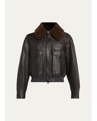 Brunello Cucinelli - Waxed Leather Aviator Jacket With Lamb Shearling Collar - Lyst