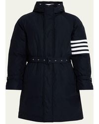 Thom Browne - Poly Twill 4-Bar Hooded Down Parka With Belt - Lyst