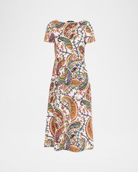 Etro - Paisley-Print Short-Sleeve A-Line Midi Dress - Lyst