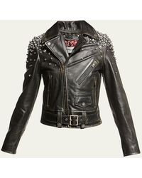 Golden Goose - Golden Distressed Leather Jacket With Crystals - Lyst