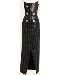 Balmain - Sequined Strapless Dress With Jewel Double-breast Buttons - Lyst
