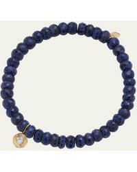 Sydney Evan - 14k Gold Fluted Diamond Charm On Blue Sapphire Rondelle Bead Bracelet - Lyst