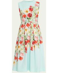 Teri Jon - Pleated Floral-Print Midi Dress - Lyst