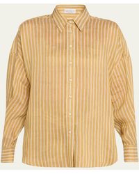 Brunello Cucinelli - Striped Linen And Silk Button-Down Shirt - Lyst