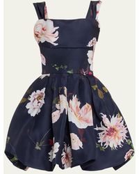 Monique Lhuillier - Floral Print Off-shoulder Bubble Skirt Dress - Lyst