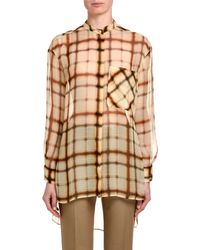 Agnona Plaid Silk Chiffon Button-front Oversized Blouse - Multicolour