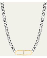 Sheryl Lowe - Sterling Silver Curb Chain With 14k Gold Diamond H Link - Lyst