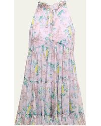 Cinq À Sept - Light Washed Floral Walker Tiered Sleeveless Mini Dress - Lyst