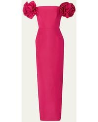 Carolina Herrera - Off Shoulder Column Gown With Flower Detail - Lyst