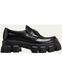 Prada - Monolith Lug-sole Brushed Leather Loafers - Lyst