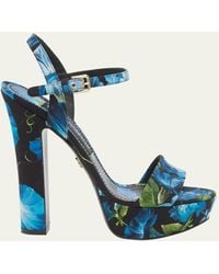 Dolce & Gabbana - Floral Silk Ankle-strap Platform Sandals - Lyst