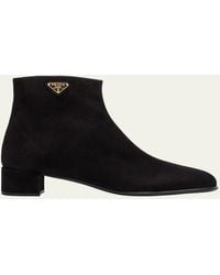 Prada - Suede Ankle Booties - Lyst