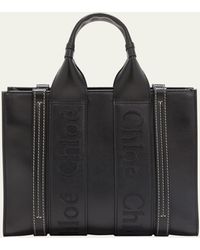 Chloé - Woody Small Tote Bag In Leather With Crossbody Strap - Lyst
