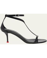 Alexander McQueen - Leather T-strap Stiletto Sandals - Lyst