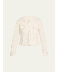 L'Agence - Yarin Fringe-Trim Collarless Denim Jacket - Lyst