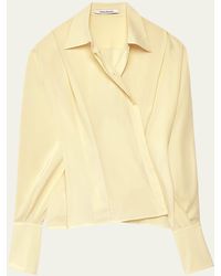 Another Tomorrow - Convertible Pleated Silk Wrap Shirt - Lyst