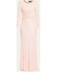 Jenny Packham - Macelline Sequined Crystal Crossover Long-sleeve Gown - Lyst