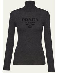 Prada - Intarsia Logo Wool Turtleneck Sweater - Lyst